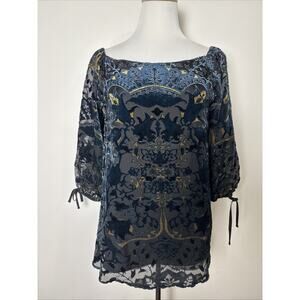Dalia Womens Velvet‎ Burnout Blouse Size S Dark Romantic Fairy Whimsigoth Sheer